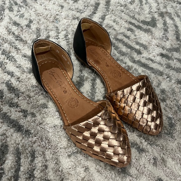 Agave Girl Leather Made in Mexico Weaved Pointed Toe Rose Gold Flats Size 7 - Picture 2 of 8
